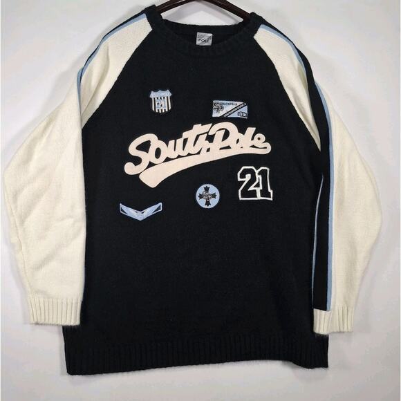 VTG Southpole Men's Crewneck Knit Navy Blue Sweater Embroidered Sz XXL Y2K - Picture 1 of 4